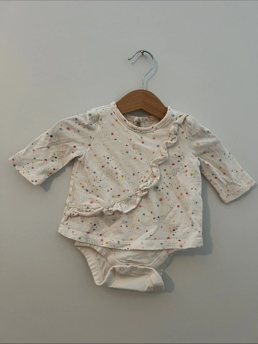 Gap | Baby Girls Cream Star-Print Ruffle Bodysuit Top Size 0-3 Months